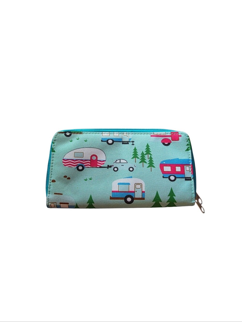 happy camper wallet two zippers lots of storage